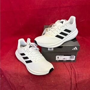 Adidas White Mesh Sneakers with Black Stripes